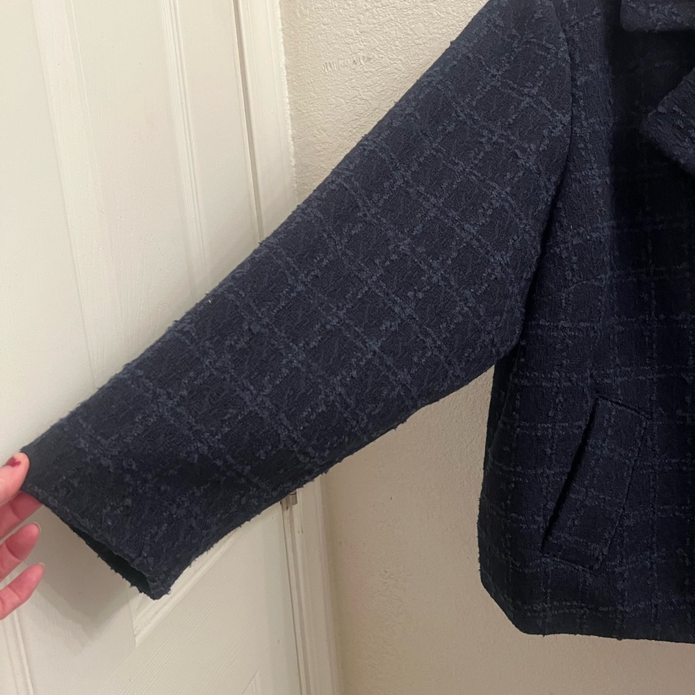 NWT Lauren Conrad tweed dble breasted jacket navy blue w/lghtr blue threading 2x - Picture 6 of 8